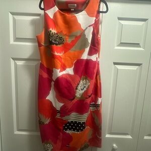 Calvin Klein Orange Red and Pink Floral Midi Dress